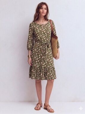 Boden Tie-Waist Ruffle Hem Midi Dress Size 8R